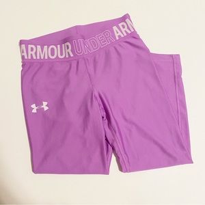 Girls Under Armour L HeatGear Ankle Crop Purple Leggings Running Tights